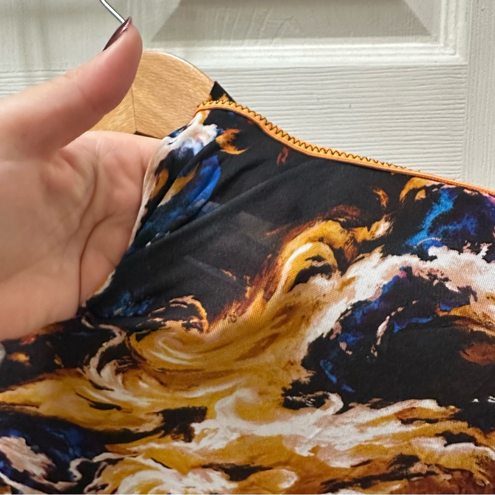 Kenzo Floral mock neck Long Sleeve Top viscose sheer orange black blue s small - Picture 4 of 7